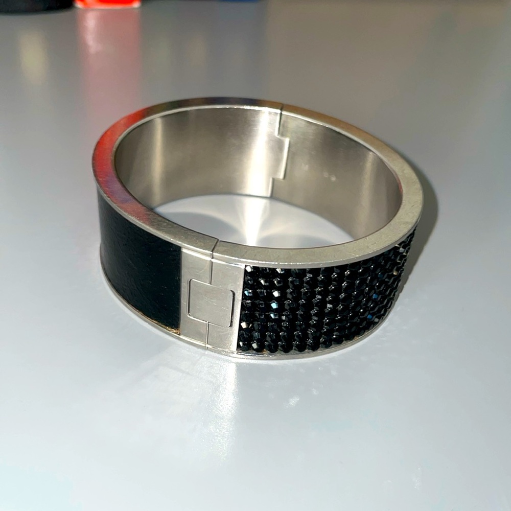 Jet black Swarovski hinged bangle